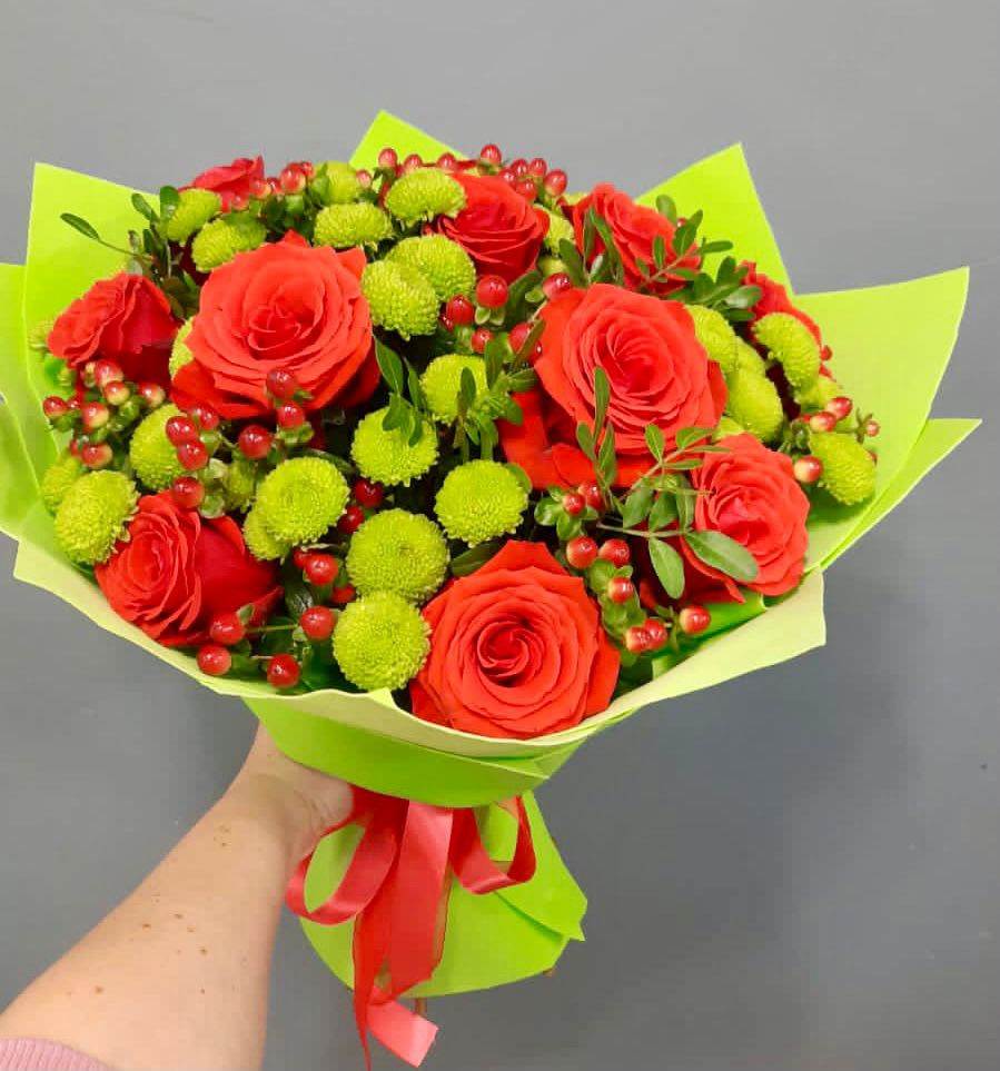 Букет цветов из: Хризантемы и Розы в Засечном