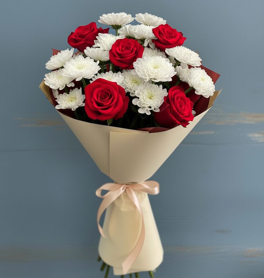 Букет цветов из: Розы и Хризантемы в Засечном