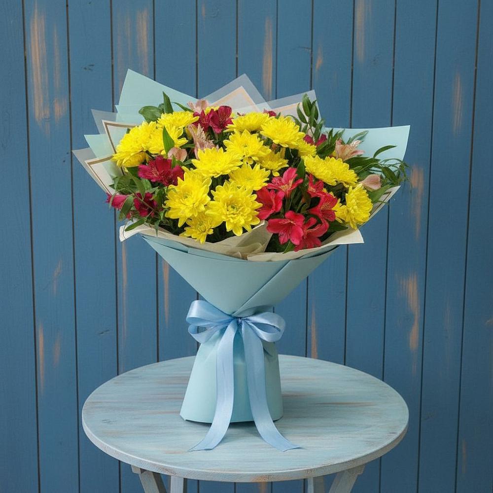 Букет цветов из: Альстромерии и Хризантемы в Засечном