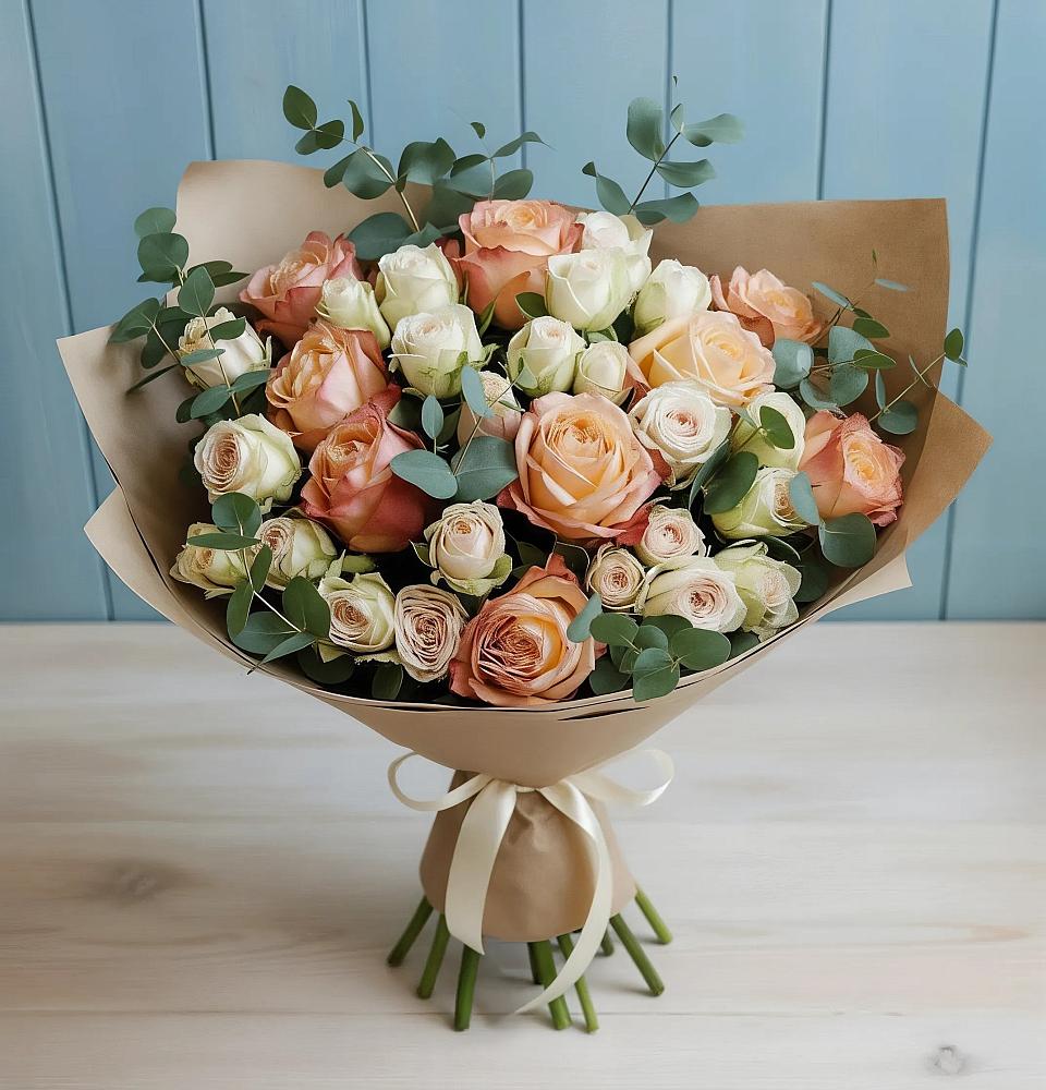 Букет цветов из: Альстромерии и Розы в Засечном