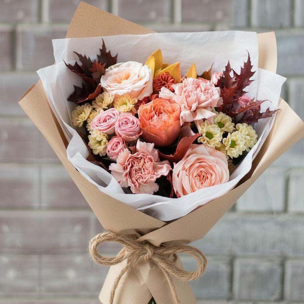 Букет цветов из: Гвоздики, Хризантемы и Розы в Засечном