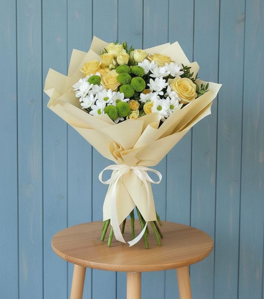 Букет цветов из: Хризантемы и Розы в Засечном