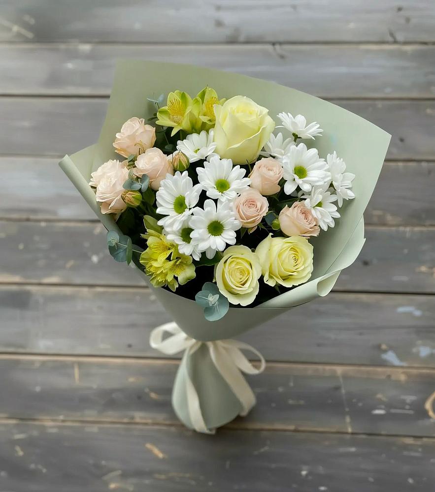 Букет цветов из: Альстромерии, Розы и Хризантемы в Засечном
