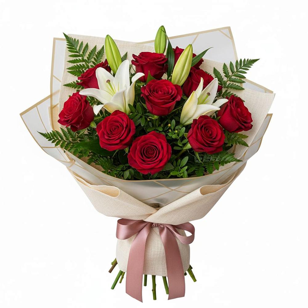 Букет цветов из: Лилии и Розы в Засечном