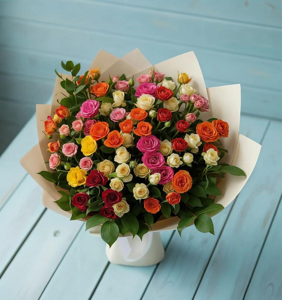 Букет Микс из разноцветных кустовых роз в Засечном