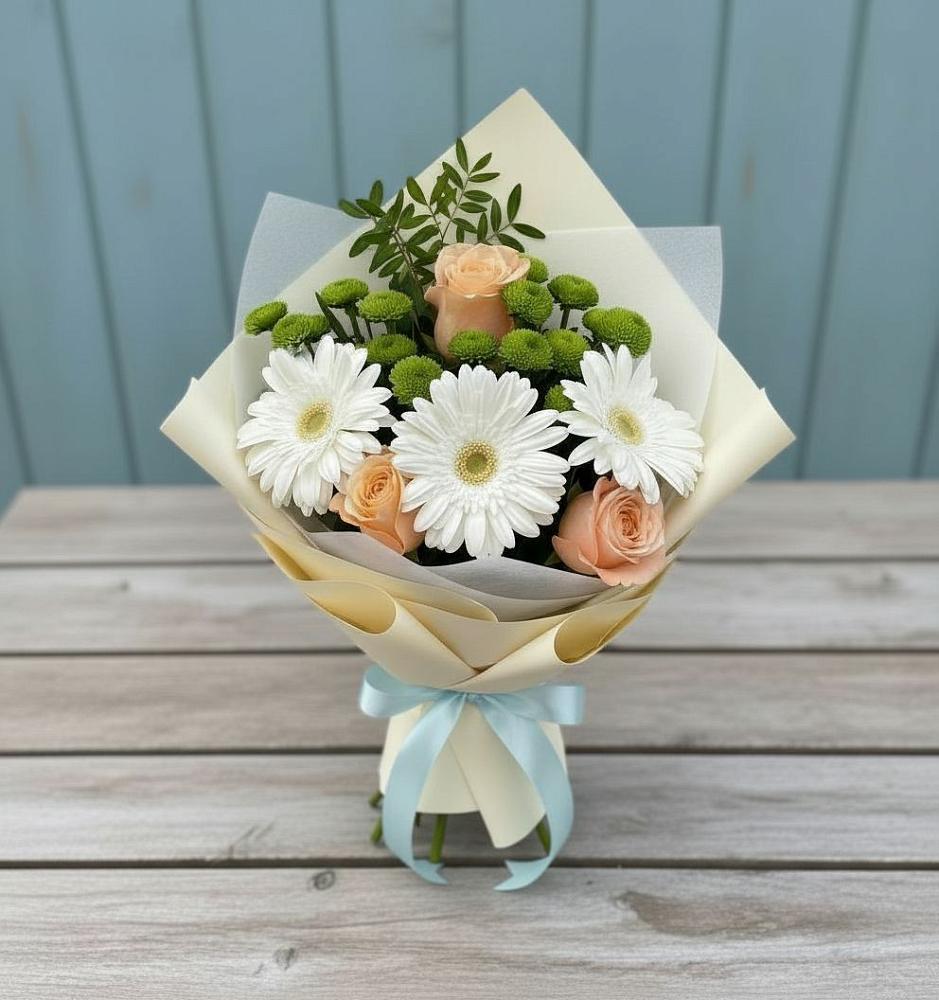 Букет цветов из: Герберы, Розы и Хризантемы в Засечном