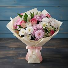 Букет цветов из:  Хризантемы, Альстромерии и Розы в Засечном