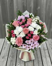 Букет цветов из:  Альстромерии, Гвоздики, Розы и Хризантемы в Засечном