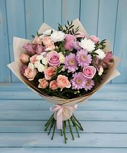 Букет цветов из:  Хризантемы, Розы и Альстромерии в Засечном