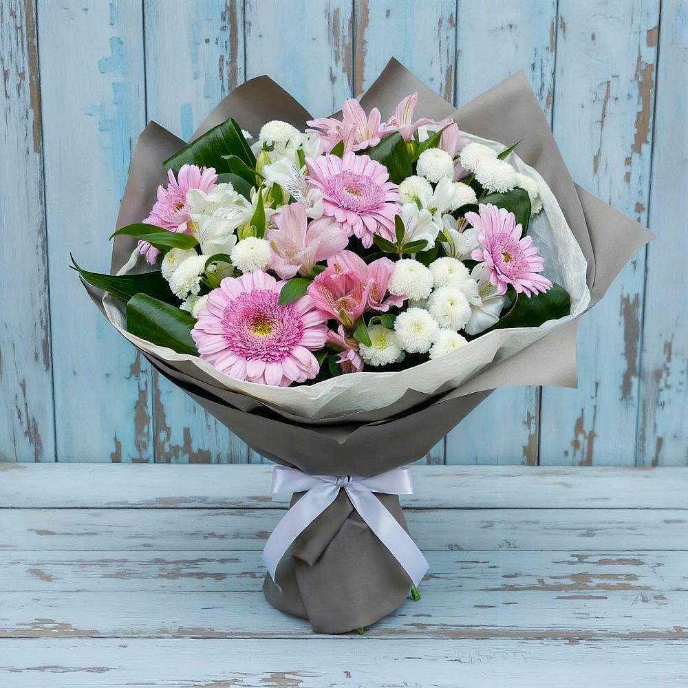 Букет цветов из: Герберы, Альстромерии и Хризантемы в Засечном